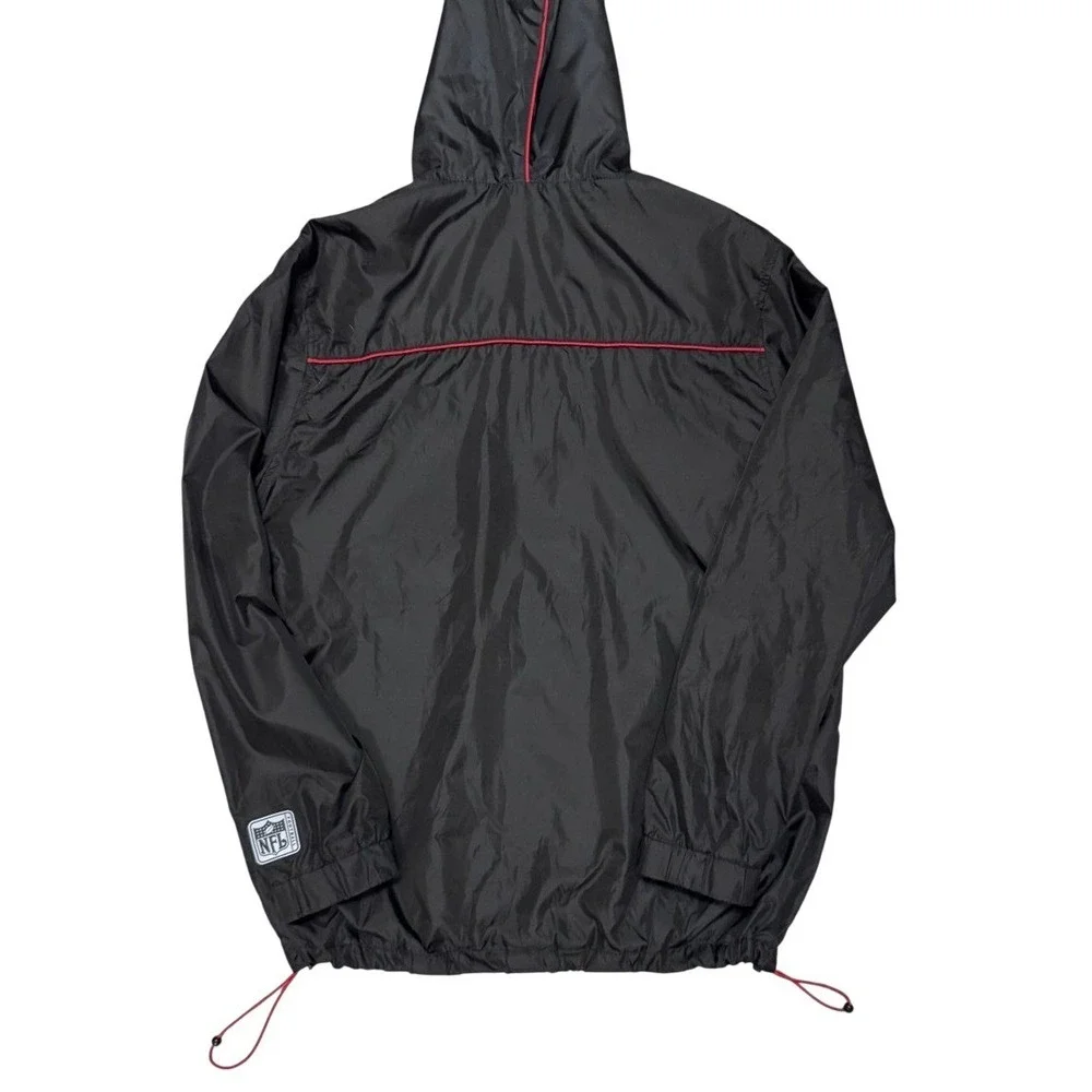 NFL‎ Windbreaker Jacket Mens Medium Black Red Full Zip Hooded Mesh Lined Logo